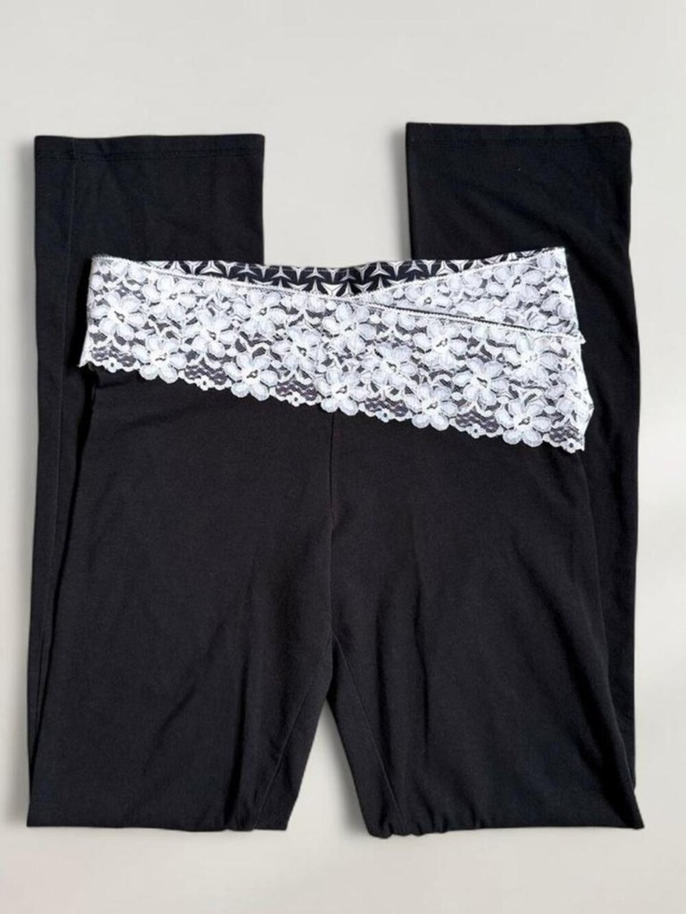 Reworked/Upcycled Victoria’s Secret black yoga pants & white lace waistband